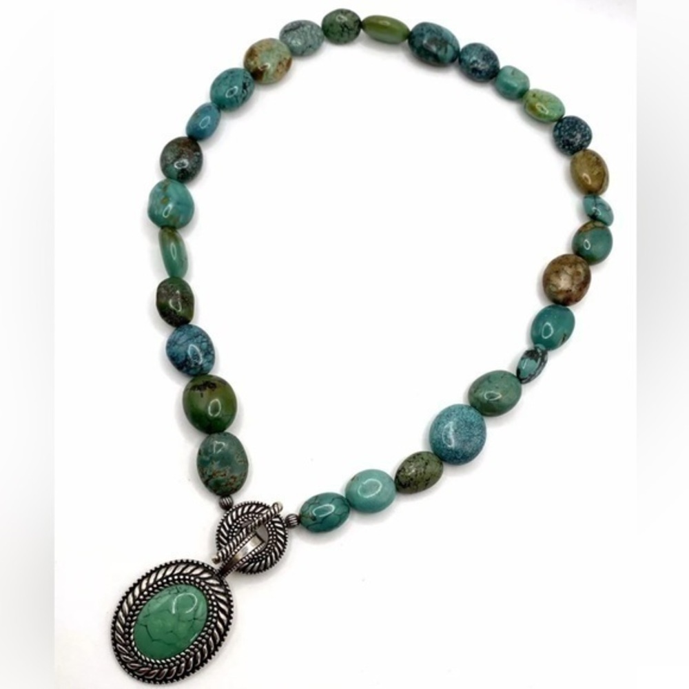 Carolyn Pollack Sterling Silver Chunky Bead Turquoise Necklace & Enchancer